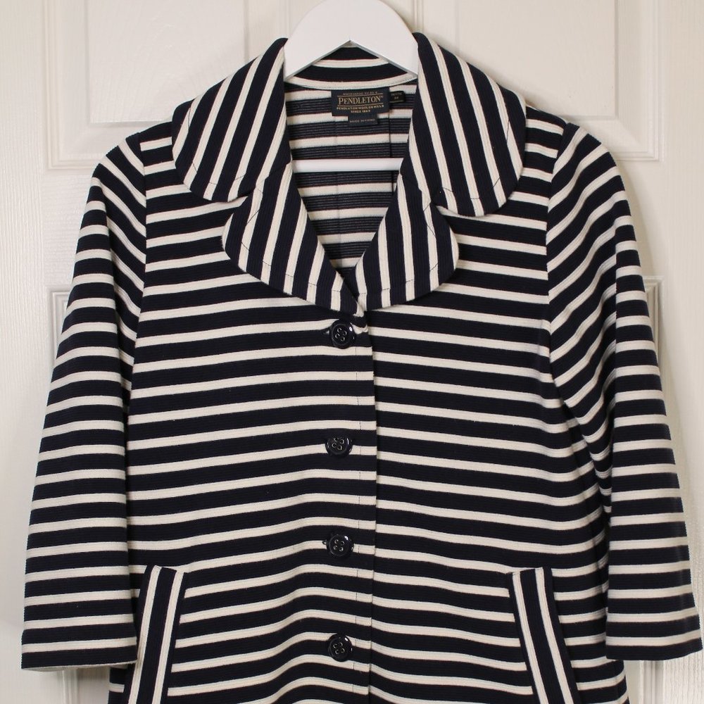 Pendleton Womens Navy Blue & White Nautical Stripes Jacket